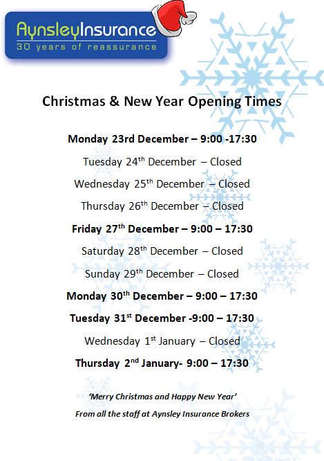 Christmas and New Year opening hours 2019