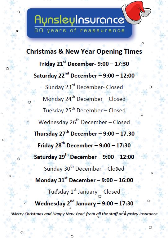 Christmas and New Year opening hours 2018